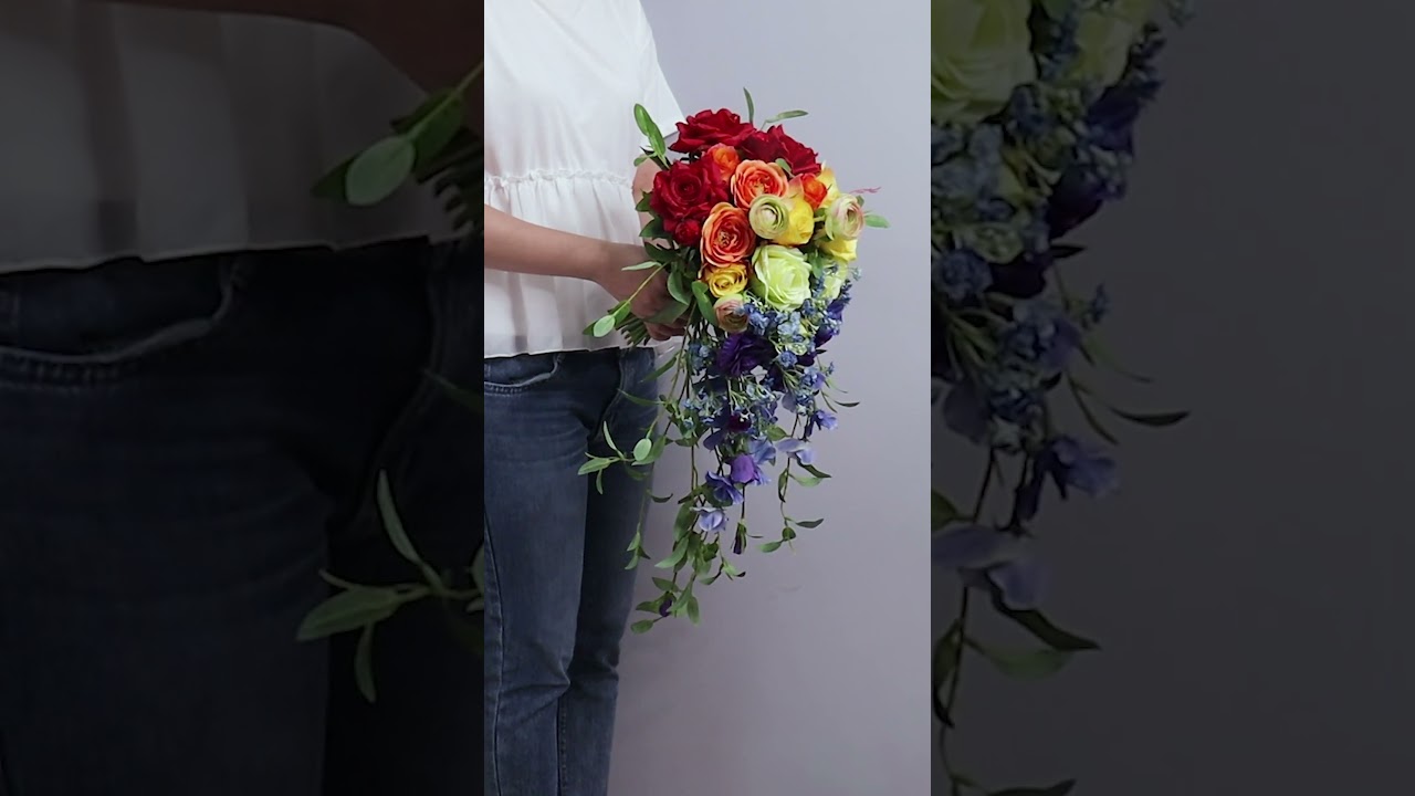 DIY Rainbow Cascading Bouquet ❤️🧡💛💚💙💜 Pride Wedding Silk Flowers