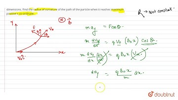 A particle of mass m and charge + q is projected from origin with velocity `vec(V)=V_(0)hati` in a