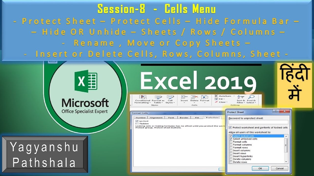 How to use Cells Menu in MS Excel 2019, Protect Sheet ...