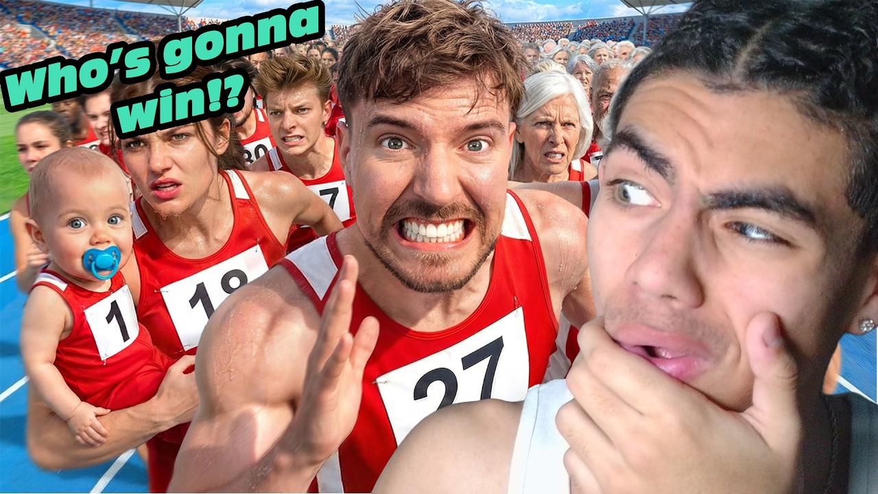 REACTING TO MR BEAST AGE 1-100 RACE