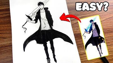 How to Draw Sung Jin-woo (Full Body) | Drawing Sung Jin-woo | Anime Drawing Easy - Solo Leveling