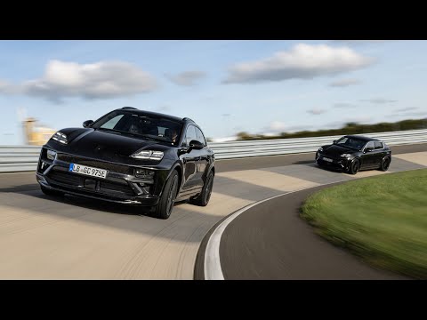 Electric Porsche Macan 2024 On Race Track, Offroad. Dynamic Driving, Engine Sound, Acceleration Ev