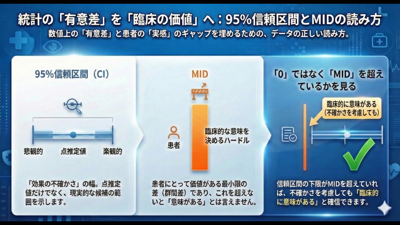MIDと信頼区間の関係を理解しよう:2026年以降の最新の質の高い診療ガイドラインを理解するために必要な知識(概要欄も見てね) - YouTube