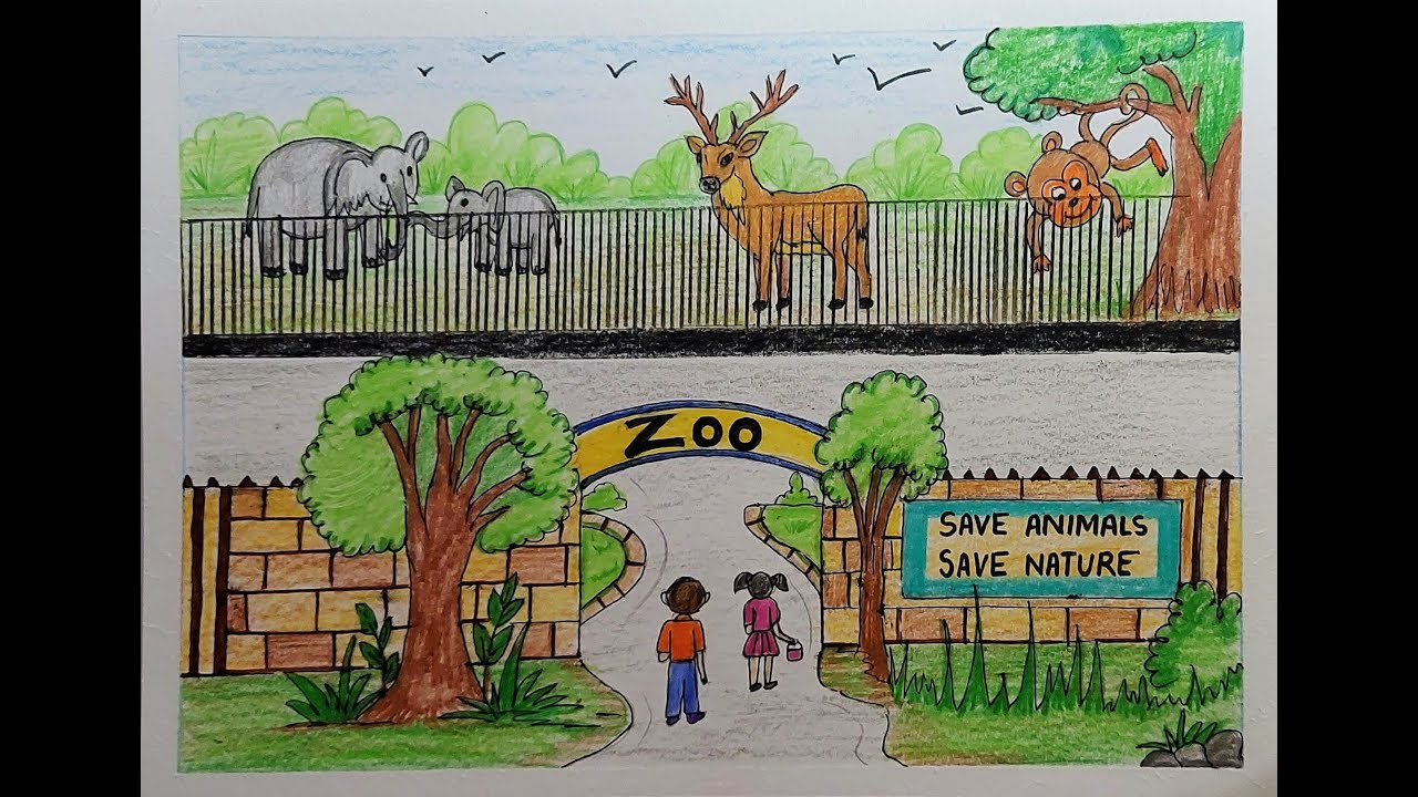 How to draw Zoo || Easy step by step Drawing of Zoo || Easy drawing of Zoo  @ArtByLipi - YouTube