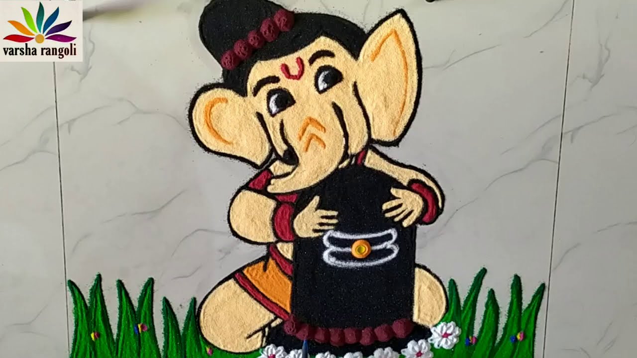 Mahashivratri rangoli design | cute Ganesha with shivling rangoli ...
