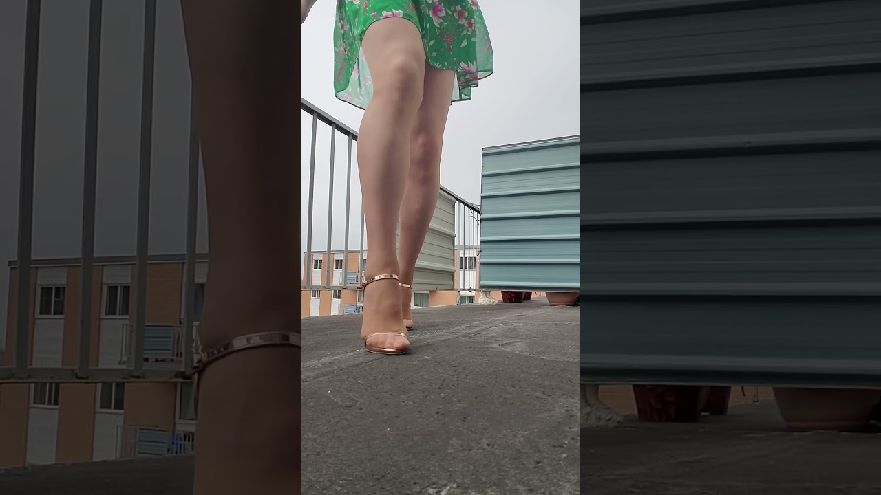 Vince Camuto-brand flutter-sleeved bright green, pink and white floral mini-dress blowing in wind!