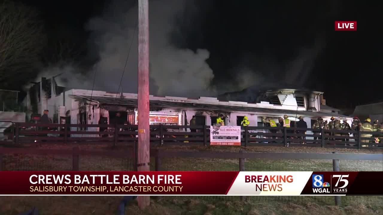 Crews battle barn fire in Lancaster County - YouTube