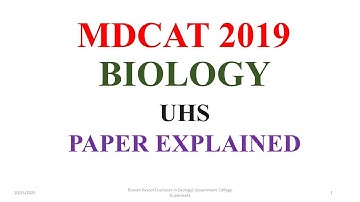 MDCAT 2019, Biology, UHS 2019 Biology Paper