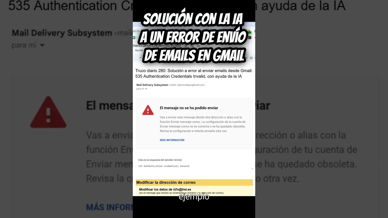 IA: Solución error Gmail: 535 Authentication Credentials Invalid