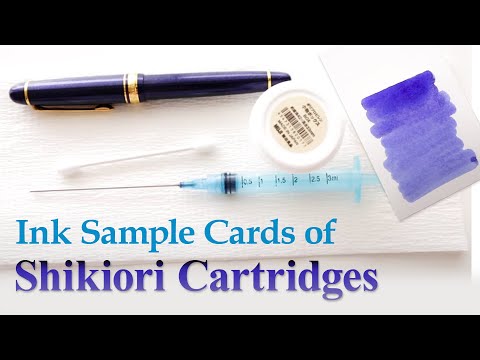 Sailor Shikiori Ink Cartridge: Making swatch card with swab and writing the name by the glass pen