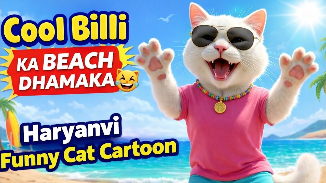 Крутой пляж Билли Ка Дхамака 😹 | Харьянви Забавный кот мультяшный | Детское комедийное видео