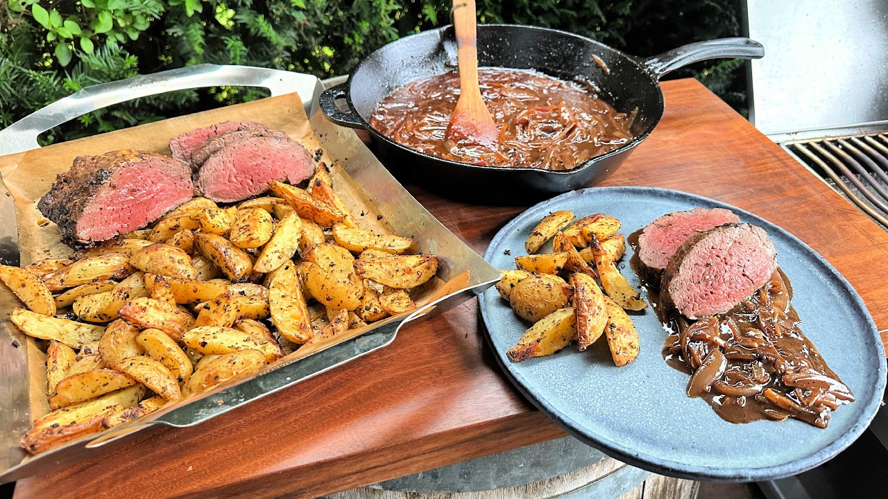 Rinderfilet mit Schalotten-Balsamico Sauce und Grillkartoffeln vom Grill