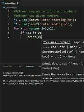 Python Program to print Odd Numbers between Two Numbers | #shorts - YouTube