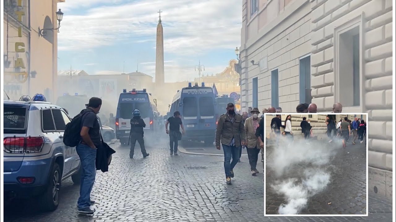 Рим (Roma). Manifestazione (манифестация). 9.10.2021.Polizia. Lacrimogeno. СлезоТочивыйГаз.