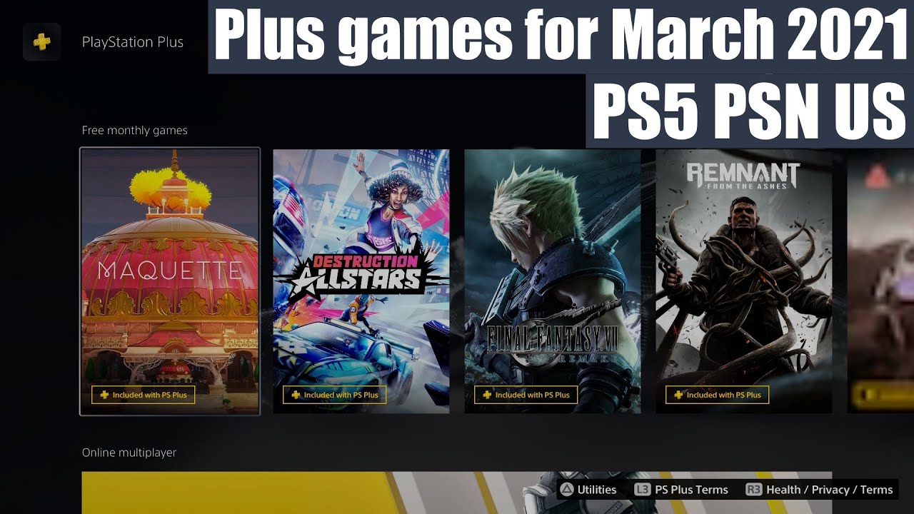 PlayStation Plus games for March 2021 PS5 PSN US  - Final Fantasy 7 Remake, Remnant and More
