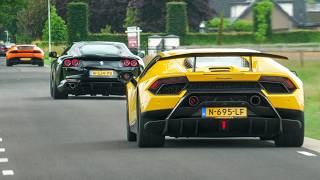 Supercars Accelerating LOUD! 812 Novitec, CRAZY Aventador SVJ, 1400HP Twin Turbo R8 V10, Huracan STO