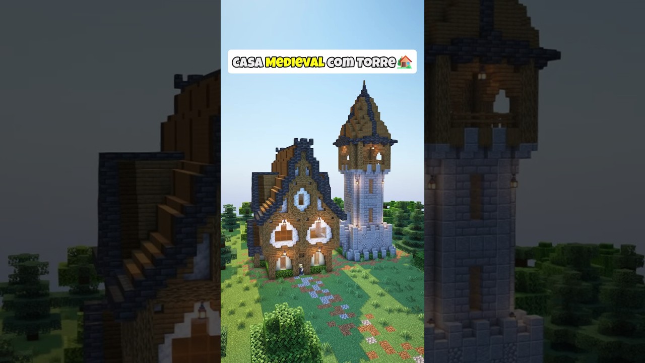 Casa Medieval com Torre🏡 Download na Bio #shorts #minecraft #minecraftbuilding