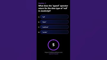 What does the typeof operator return for the data type of null in JavaScript