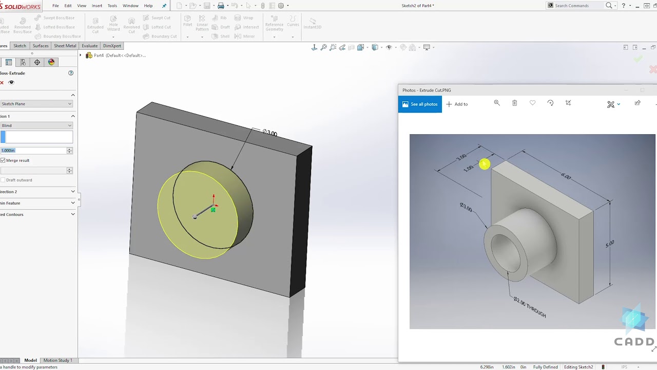 SolidWorks Tutorial for Beginners #44 - How to Create an Extruded Cut ...