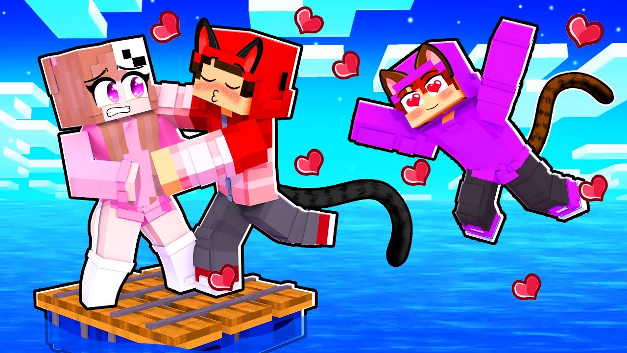 PRESA em uma JANGADA com DOIS GATOS no MINECRAFT!