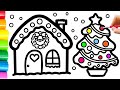 How to Draw a Noel House and Christmas Tree For Children? Merry Christmas.