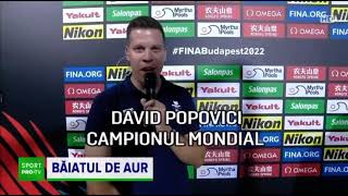 David Popovici a scris istorie pentru România. Popovici a luat aurul la Campionatul Mondial de înot