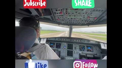 Crosswind landing A320, cockpit view.