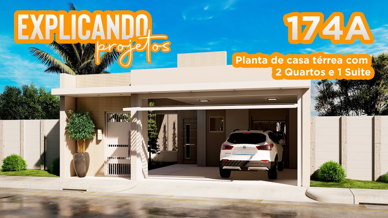 Projeto 174A - Planta de casa térrea com 2 Quartos e 1 Suíte - YouTube