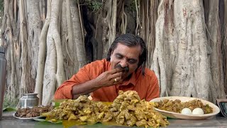 ஆலமரத்து அடியில் ஆட்டுக்கிடா விருந்து | 2.5 KG Full Mutton,Botti,Organ Full Chicken Eating Challenge