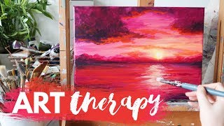 Therapy with Art | Sunset Acrylic Painting Tutorial [REAL TIME]