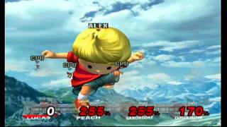 Super Smash Bros Brawl Hack - FFA Giant Lucas vs FNAF Team Level 9