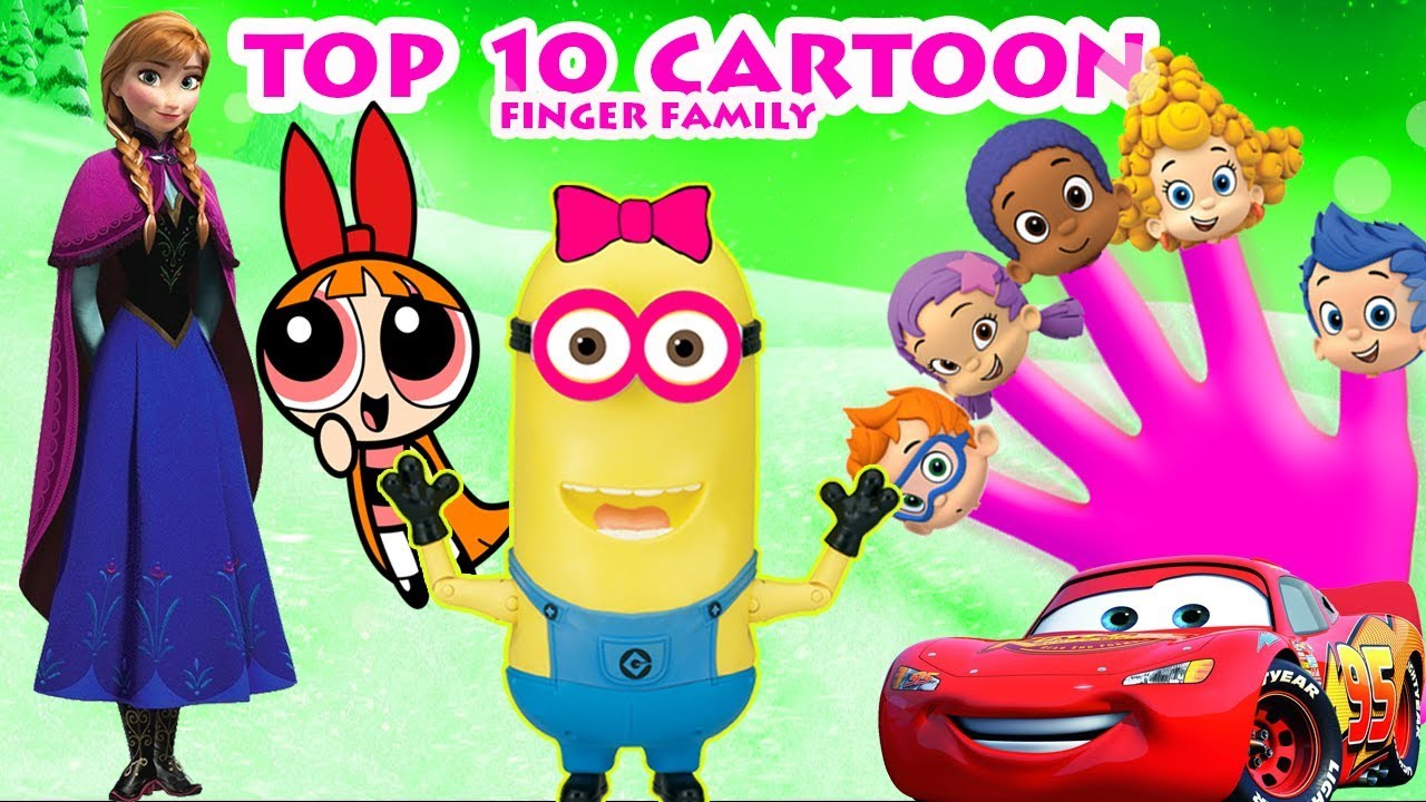 Top 10 Cartoon Characters Finger Family Nursery Rhymes - YouTube