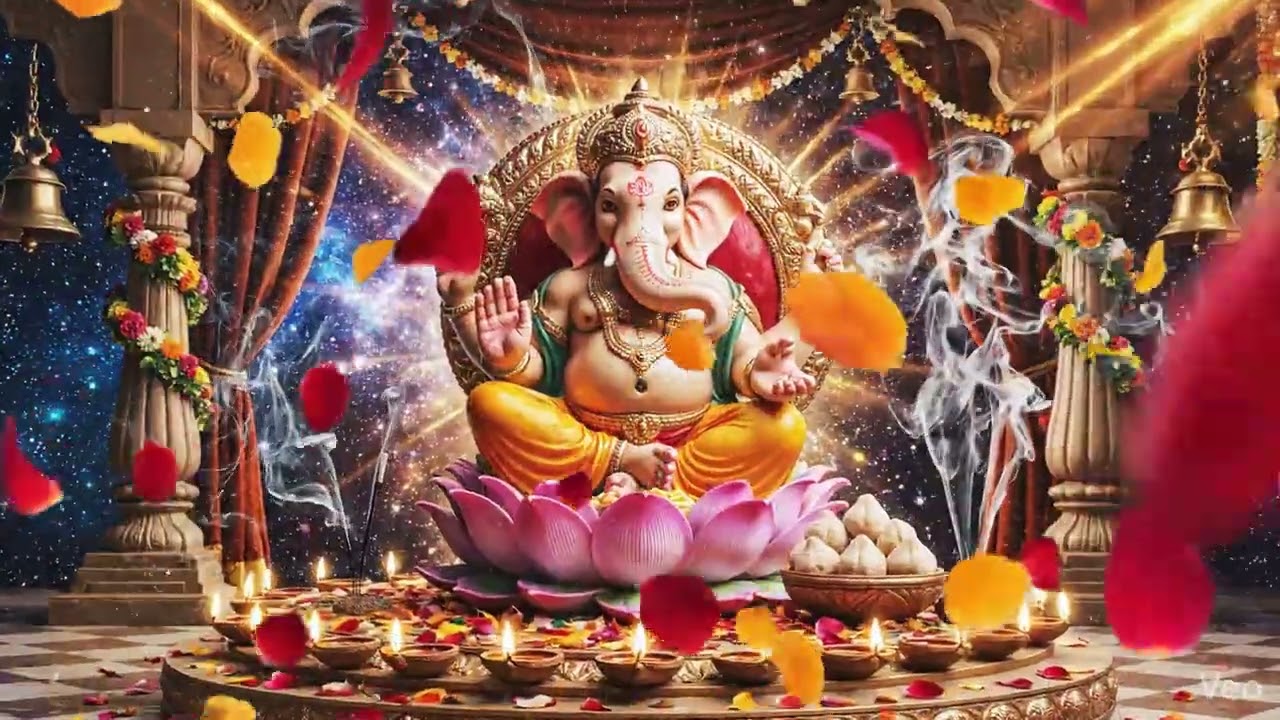 Lord Ganesha Cinematic Devotional Background Video | Temple LED Stage Backdrop | Annual Function