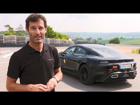 Mark Webber drives the Mission E at Porsche’s test track in Weissach.