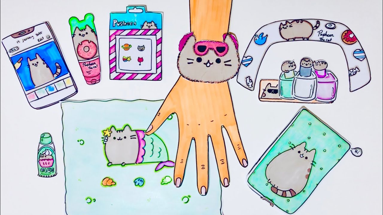 [Satisfying Paper ASMR] Pusheen Nail Art & Relaxing Hand Massage #ASMR ...