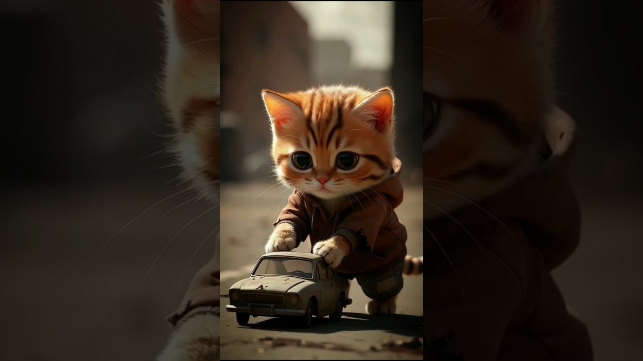 Robot give a lamborghini for poor kitten 😻