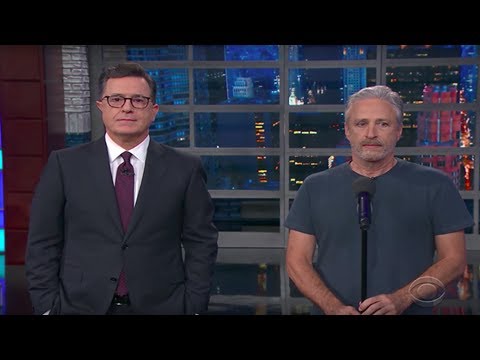 Stephen colbert grants trump “equal time” by making jon stewart say nice things about him