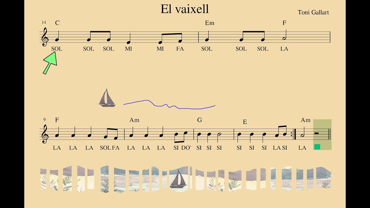El vaixell. SÍ melodia. Flauta, violí,... instruments en Do. Amb base instrumental. Vídeo-partitura.