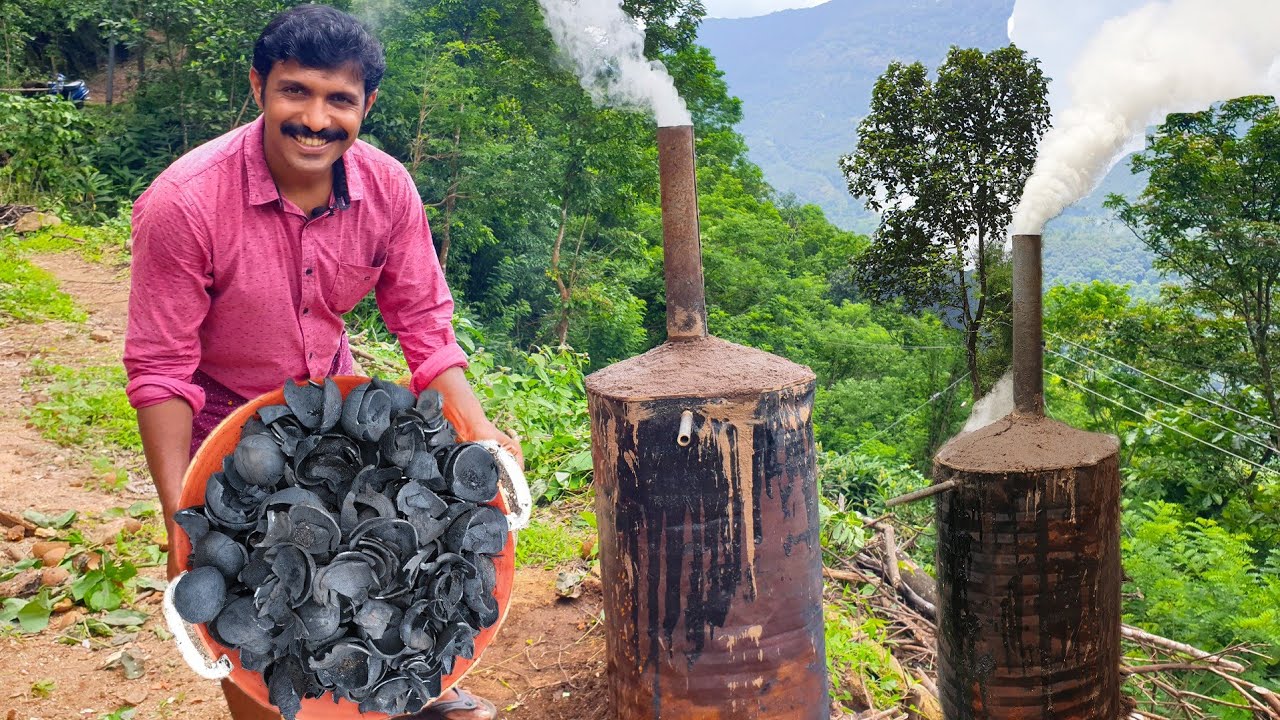 Coconut Shell Charcoal Making At Home | How To Make Coconut Shell Charcoal At Home