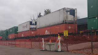 Northbound NS to 82 Intermodal with three locomotives beginning to slow because of a work Zone