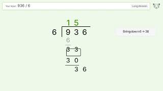 Long Division Problem 936/6: Step-by-Step Video Solution