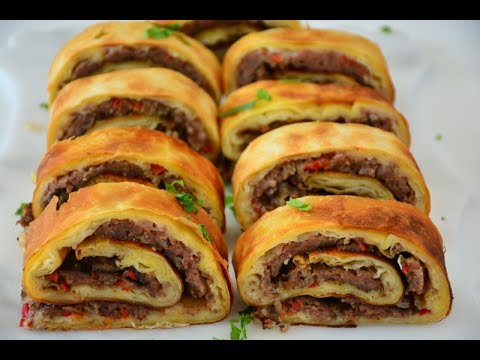 Lahmacun Börek (Kıymalı Rulo  Börek Tarifi ) Çook Nefis