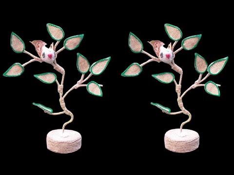 DIY Tree Bird Showpiece With jute Rope And Cardboard || Home Decoration Using Jute | Jute Craft Idea