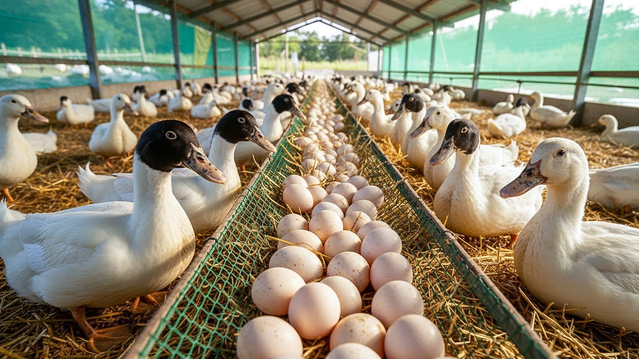 Ducks farming - Inside the efficient duck farm for eggs and meat - Organic farm business