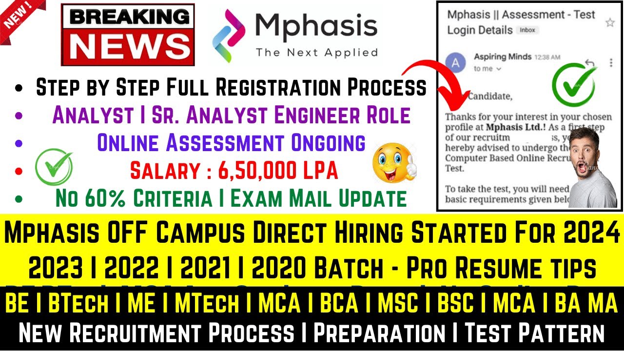 Mphasis OFF Campus Recruitment Drive 2024 | 2023 | 2022 2021 Batch Mphasis Fresher Job Direct Hiring