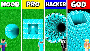 Minecraft Battle: NOOB vs PRO vs HACKER vs GOD: DIAMOND TUNNEL PIT HOUSE BUILD CHALLENGE / Animation