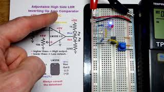 Adjustable High Side LDR Inverting Op Amp Comparator LM358 IC Circuit Light Dependent Resistor