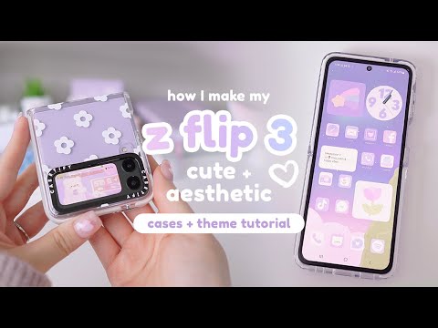 how I make my samsung z flip 3 cute & aesthetic ☁️ | cases & purple android theme 💜💫