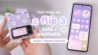 how I make my samsung z flip 3 cute & aesthetic ☁️ | cases & purple android theme 💜💫 screenshot 3