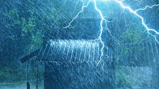 Rain Thunderstorm White Noise for Sleeping | Torrential Rain on Roof, Intense Thunder & Strong Wind